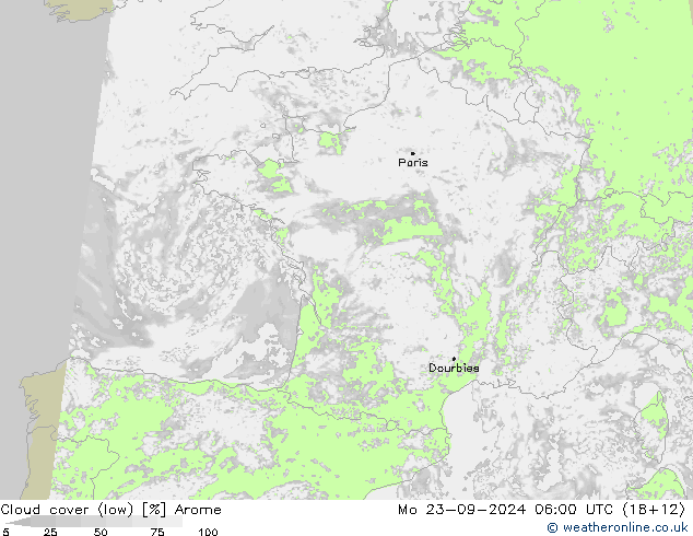 Wolken (tief) Arome Mo 23.09.2024 06 UTC