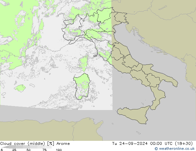 Nubi medie Arome mar 24.09.2024 00 UTC