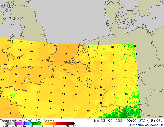 Temperature (2m) Arome Mo 23.09.2024 00 UTC