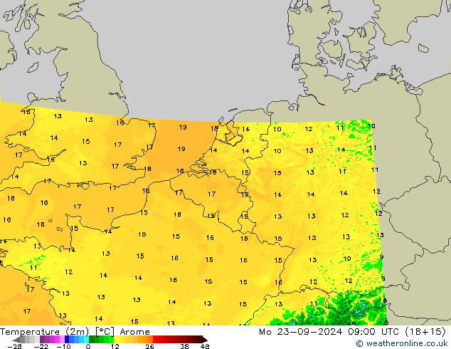 карта температуры Arome пн 23.09.2024 09 UTC