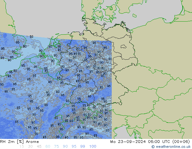 RH 2m Arome Mo 23.09.2024 06 UTC