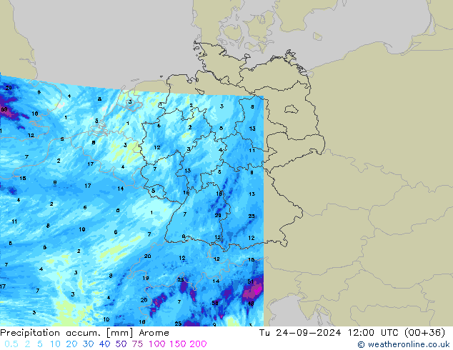 Précipitation accum. Arome mar 24.09.2024 12 UTC