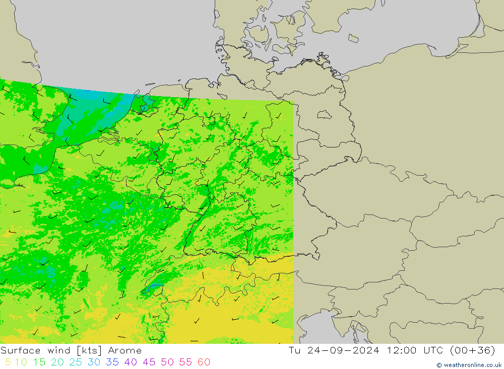 Surface wind Arome Tu 24.09.2024 12 UTC