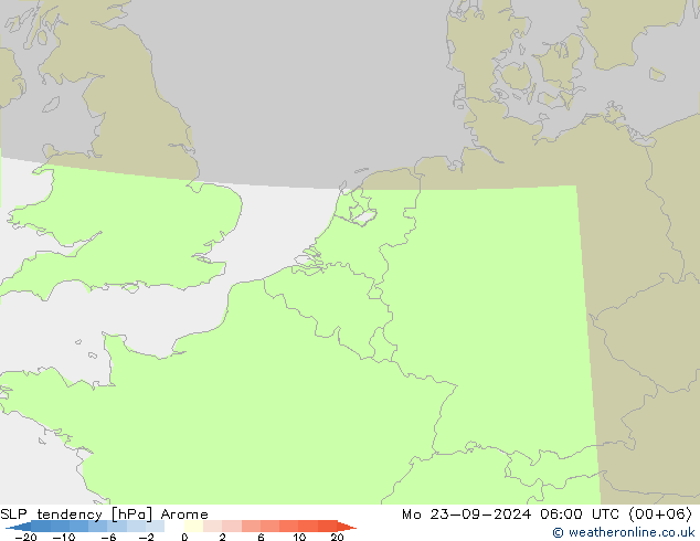 SLP tendency Arome Po 23.09.2024 06 UTC