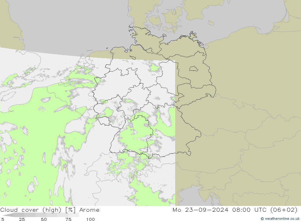 Bewolking (Hoog) Arome ma 23.09.2024 08 UTC