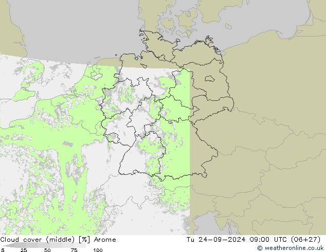 Bewolking (Middelb.) Arome di 24.09.2024 09 UTC