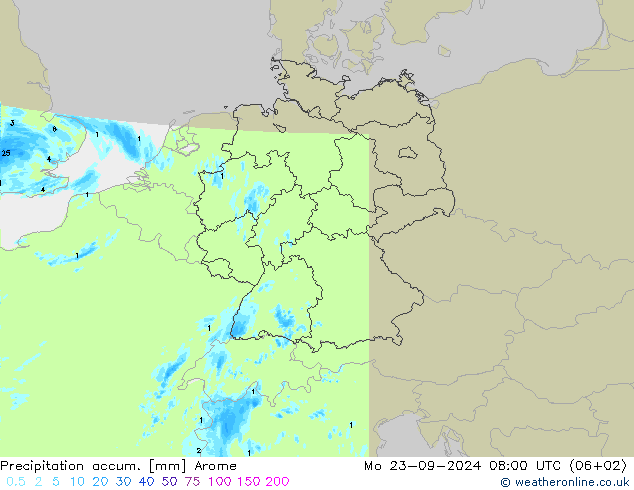 Nied. akkumuliert Arome Mo 23.09.2024 08 UTC