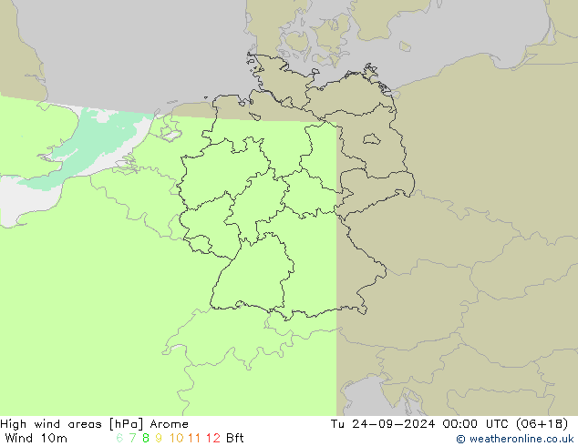 High wind areas Arome Tu 24.09.2024 00 UTC