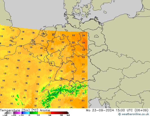 карта температуры Arome пн 23.09.2024 15 UTC