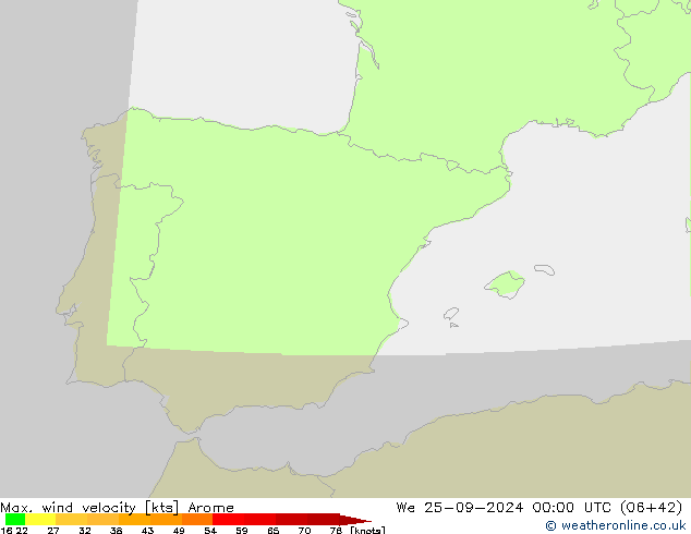 Max. wind velocity Arome We 25.09.2024 00 UTC