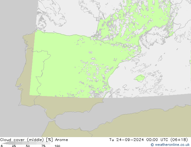 Bewolking (Middelb.) Arome di 24.09.2024 00 UTC