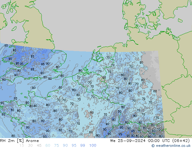 RH 2m Arome Mi 25.09.2024 00 UTC