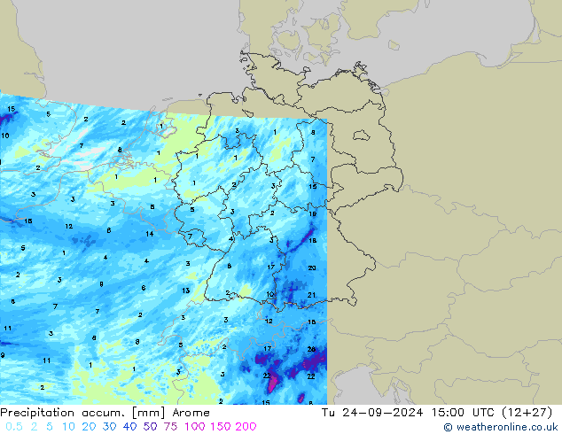 Precipitation accum. Arome Tu 24.09.2024 15 UTC