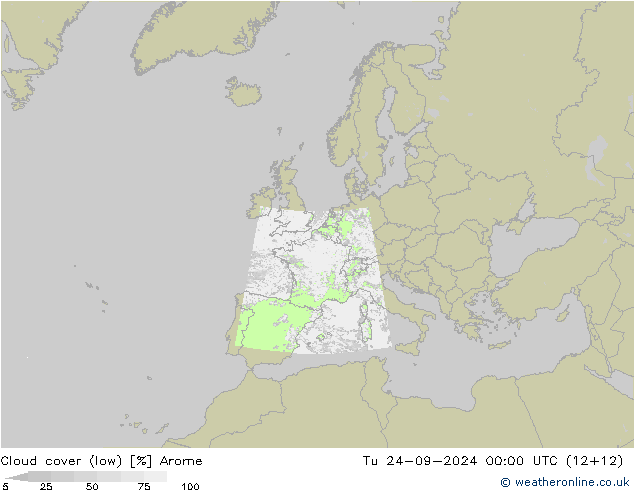 Cloud cover (low) Arome Tu 24.09.2024 00 UTC