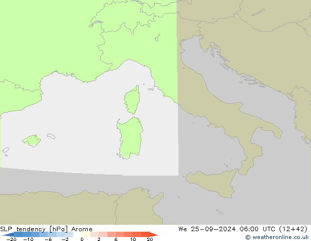 SLP tendency Arome We 25.09.2024 06 UTC