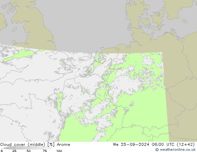 Nubes medias Arome mié 25.09.2024 06 UTC