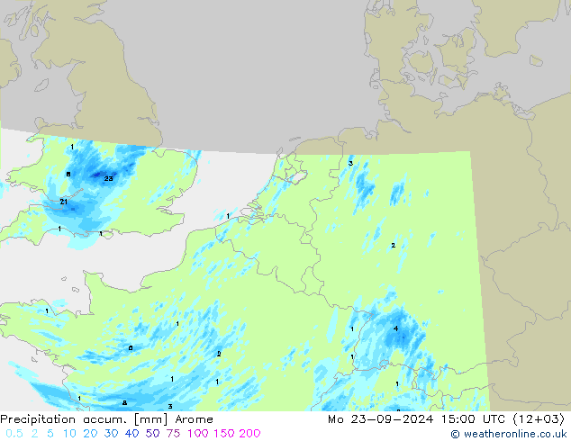 Precipitation accum. Arome Po 23.09.2024 15 UTC