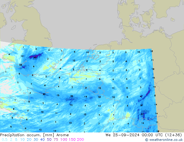 Precipitation accum. Arome mer 25.09.2024 00 UTC