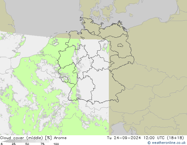 Nuages (moyen) Arome mar 24.09.2024 12 UTC