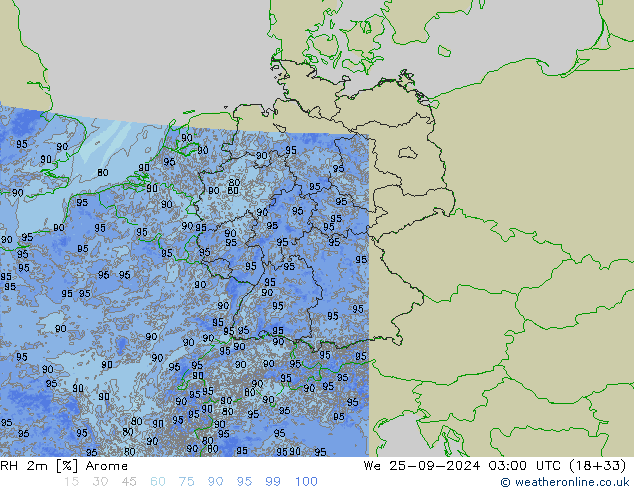 Humidité rel. 2m Arome mer 25.09.2024 03 UTC