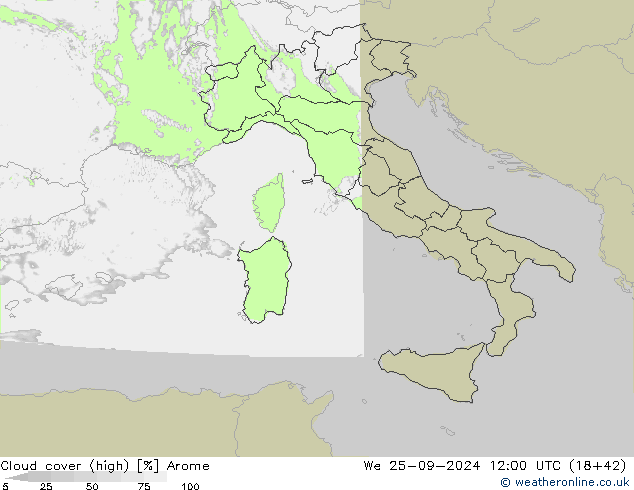 vysoký oblak Arome St 25.09.2024 12 UTC