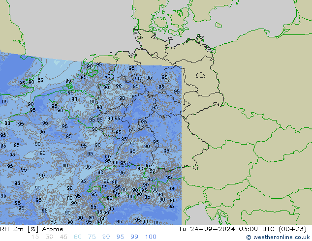 RH 2m Arome вт 24.09.2024 03 UTC