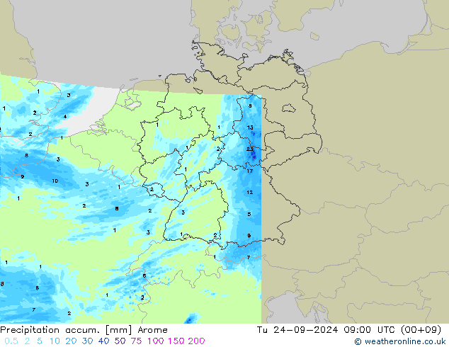 Precipitation accum. Arome Tu 24.09.2024 09 UTC