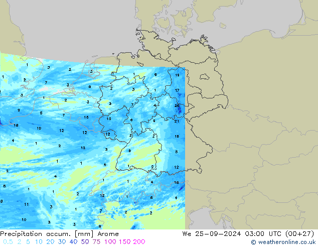 Precipitation accum. Arome We 25.09.2024 03 UTC