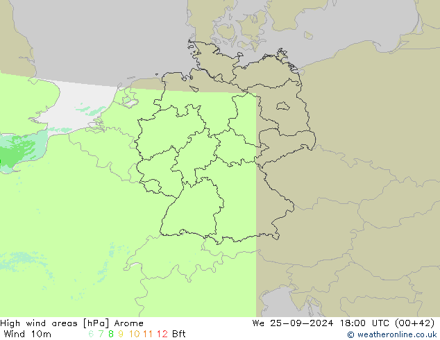 High wind areas Arome mié 25.09.2024 18 UTC