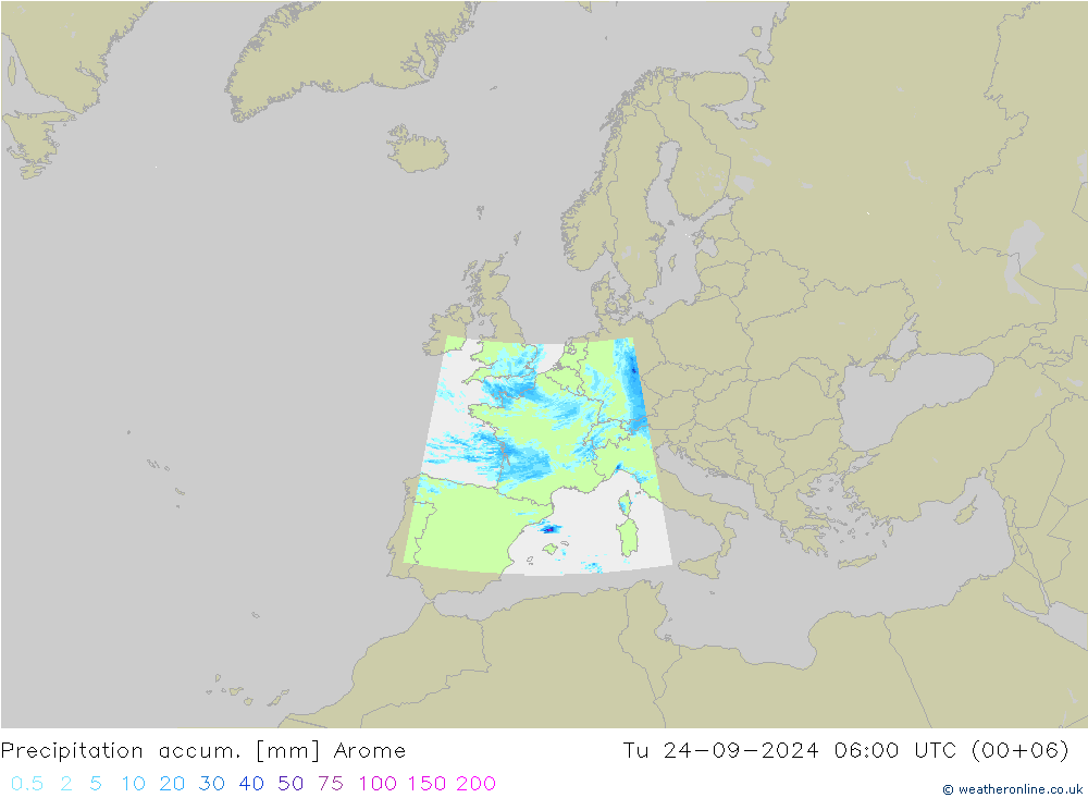 Precipitation accum. Arome  24.09.2024 06 UTC