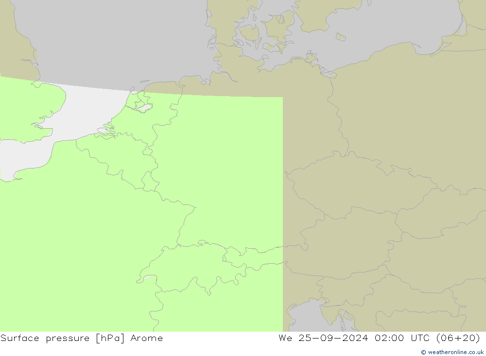 Presión superficial Arome mié 25.09.2024 02 UTC