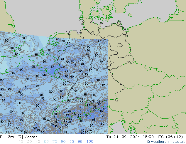 RH 2m Arome Tu 24.09.2024 18 UTC