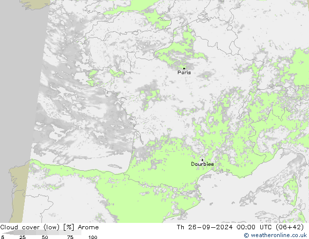 Bewolking (Laag) Arome do 26.09.2024 00 UTC