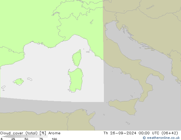 nuvens (total) Arome Qui 26.09.2024 00 UTC