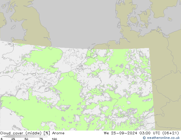 oblačnosti uprostřed Arome St 25.09.2024 03 UTC