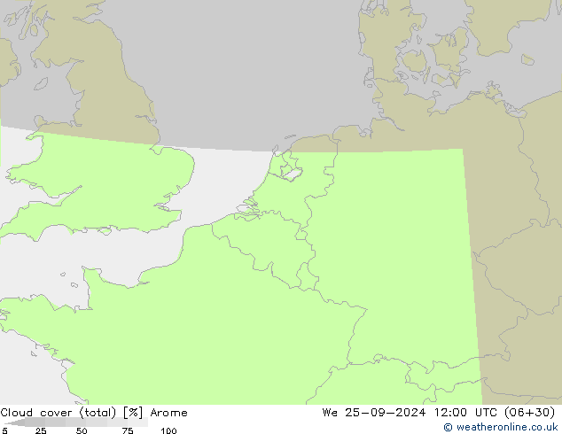 Nubes (total) Arome mié 25.09.2024 12 UTC