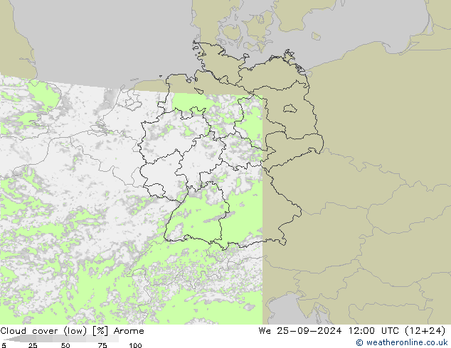 Nubes bajas Arome mié 25.09.2024 12 UTC