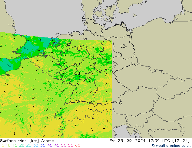 ветер 10 m Arome ср 25.09.2024 12 UTC