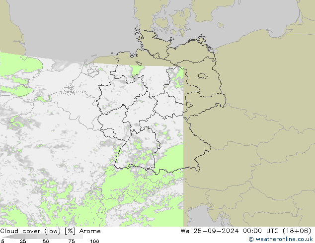 Wolken (tief) Arome Mi 25.09.2024 00 UTC