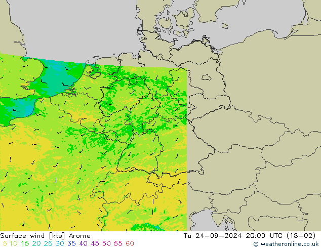 Surface wind Arome Tu 24.09.2024 20 UTC