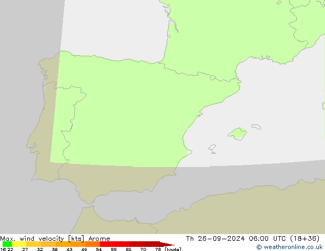 Max. wind velocity Arome Th 26.09.2024 06 UTC