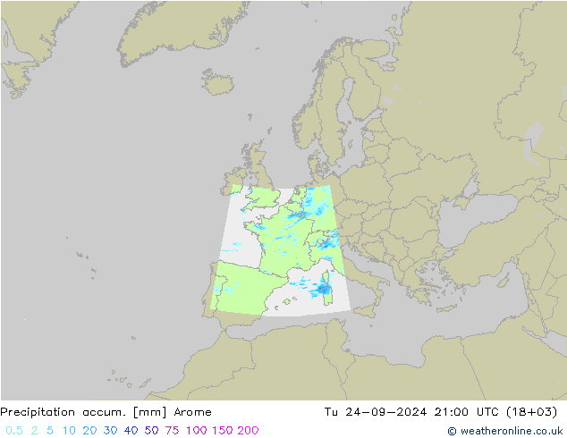 Précipitation accum. Arome mar 24.09.2024 21 UTC