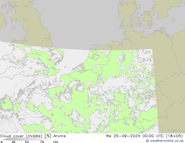 nuvens (médio) Arome Qua 25.09.2024 00 UTC