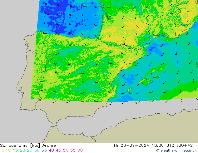 Surface wind Arome Th 26.09.2024 18 UTC