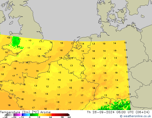 Temperature (2m) Arome Th 26.09.2024 06 UTC