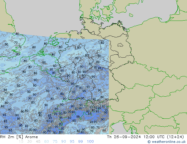 RH 2m Arome чт 26.09.2024 12 UTC