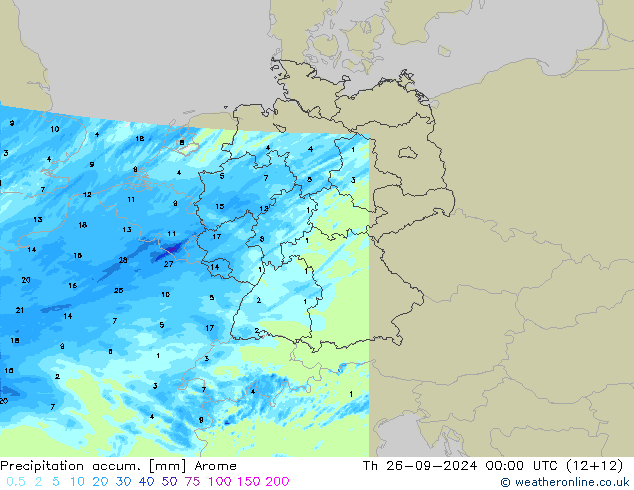 Precipitation accum. Arome Qui 26.09.2024 00 UTC