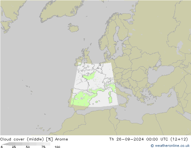 облака (средний) Arome чт 26.09.2024 00 UTC