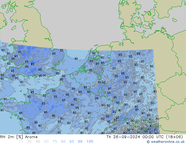 RH 2m Arome Th 26.09.2024 00 UTC