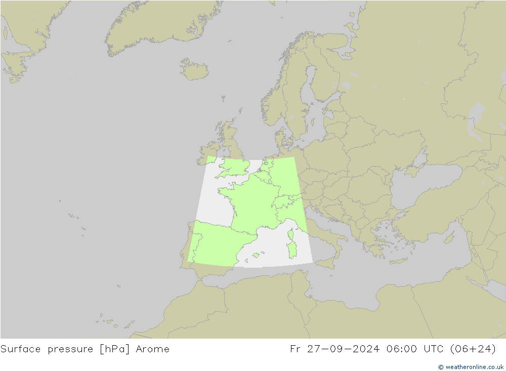 Surface pressure Arome Fr 27.09.2024 06 UTC